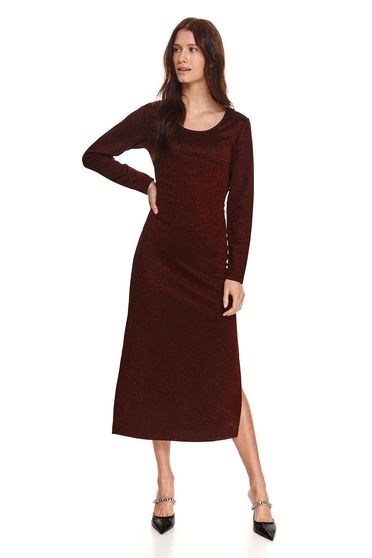 Burgundy dresses, Burgundy dress pencil midi with glitter details - StarShinerS.com