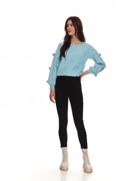 Lightblue sweater loose fit with cut-out sleeves from fluffy fabric