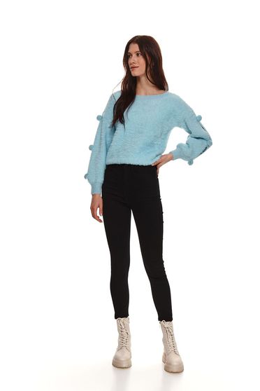 Casual jumpers, Lightblue sweater loose fit with cut-out sleeves from fluffy fabric - StarShinerS.com