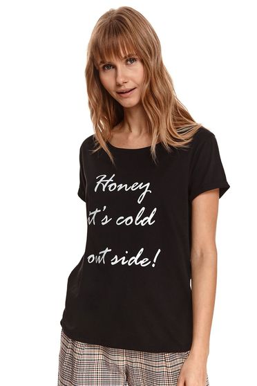 Női Pólók, Fekete bő szabású pamutból készült póló kerekített dekoltázssal - StarShiner.hu