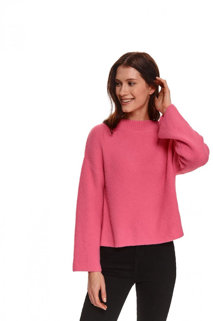 Pulover tricotat roz cu croi larg - Top Secret