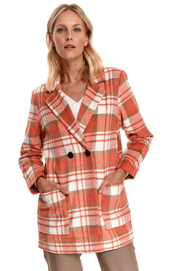 Paltoane dama online, marimea XL, Palton din stofa portocaliu cu un croi drept si buzunare - Top Secret - StarShinerS.ro