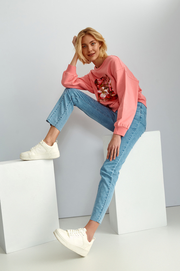 Bluze dama, Bluza dama din bumbac roz cu croi larg - Top Secret - StarShinerS.ro