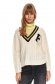 Cream sweater knitted with v-neckline loose fit 5 - StarShinerS.com