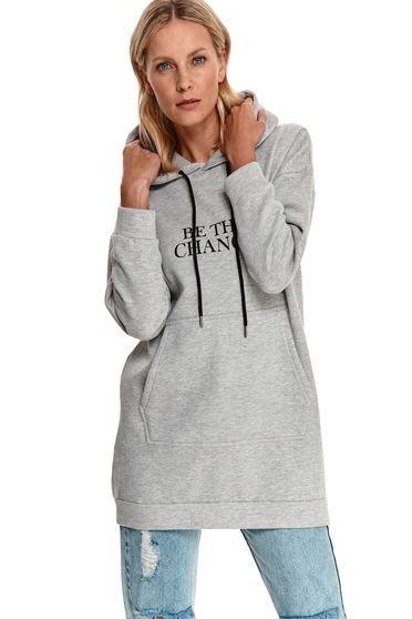 Lightgrey women`s blouse cotton loose fit with undetachable hood