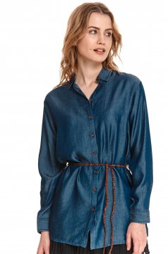 Blue women`s shirt loose fit denim long sleeved