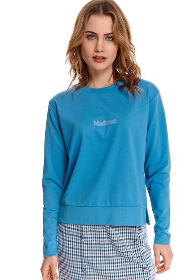 Blue women`s blouse loose fit long sleeved