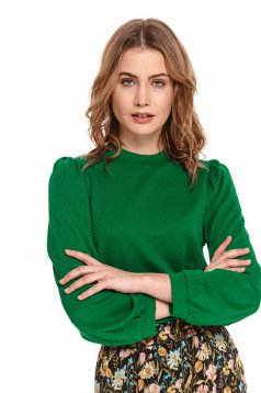 Green women`s blouse loose fit with turtle neck thin fabric