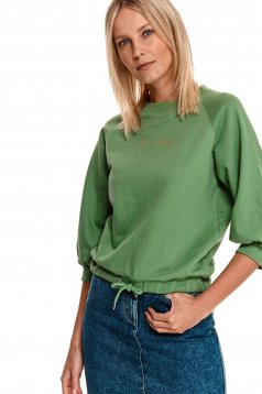 Green women`s blouse cotton loose fit with 3/4 sleeves