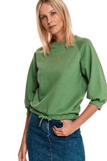 Green women`s blouse cotton loose fit with 3/4 sleeves