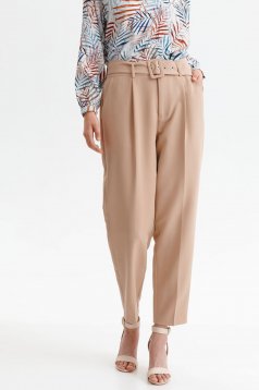 Pantaloni din stofa elastica crem conici cu buzunare - Top Secret