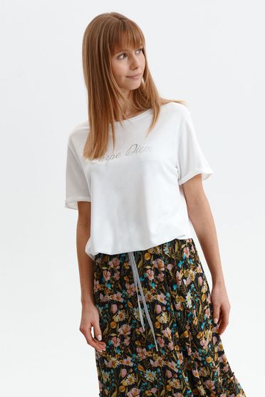 White women`s blouse loose fit thin fabric with print details
