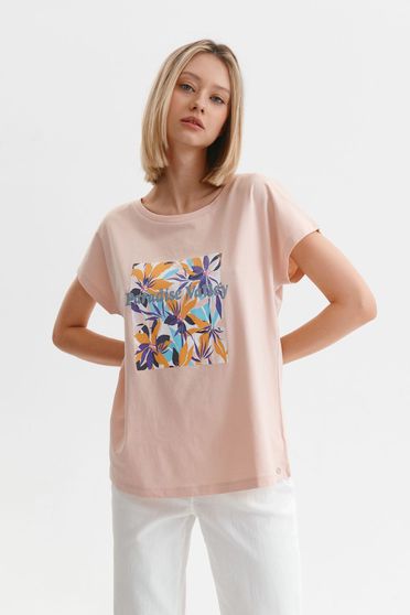 Blouses & Shirts, Pink t-shirt casual loose fit cotton with floral print - StarShinerS.com
