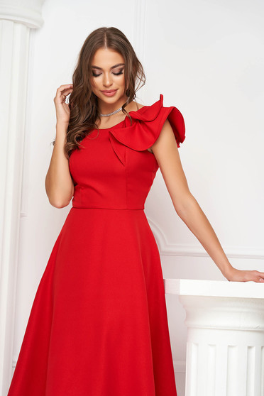 Red dresses, Red dress midi cloche elastic cloth with ruffled sleeves - StarShinerS - StarShinerS.com