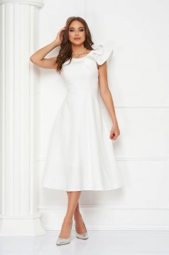 Ivory dress midi cloche elastic cloth with ruffled sleeves - StarShinerS