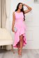 Rochie din stofa elastica roz asimetrica tip creion cu volanase - StarShinerS 3 - StarShinerS.ro