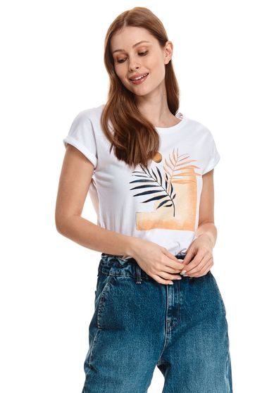 T-Shirts, White t-shirt casual loose fit cotton with print details - StarShinerS.com
