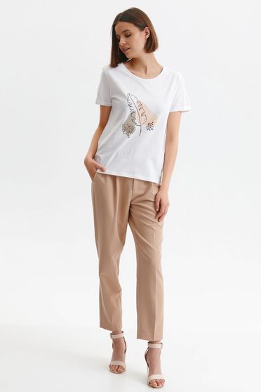 Női Pólók, Fehér casual bő szabású pamutból készült póló nyomtatott mintával - StarShiner.hu