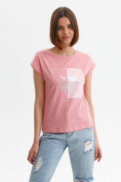 Tricou din bumbac roz cu croi larg si imprimeu abstract - Top Secret