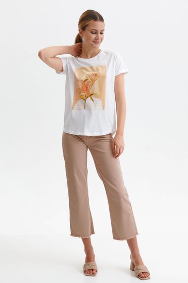 Blouses & Shirts, White t-shirt casual loose fit cotton asymmetrical - StarShinerS.com