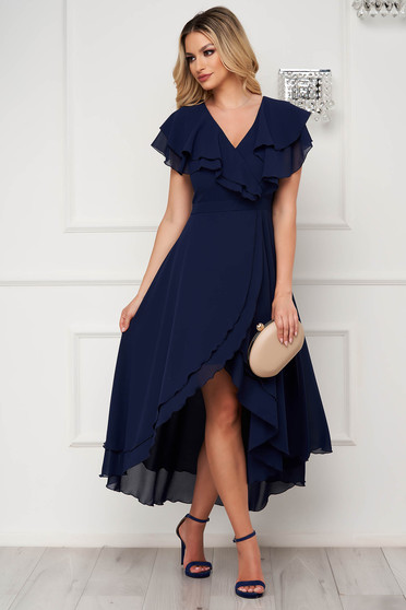StarShinerS darkblue dress elegant cloche asymmetrical from veil fabric