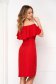 StarShinerS red pencil dress midi frilly trim around cleavage line occasional elastic cloth 3 - StarShinerS.com