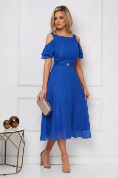 - StarShinerS blue dress midi cloche from veil fabric with glitter details