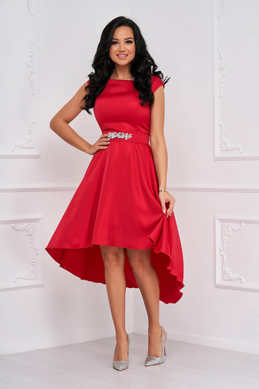 - StarShinerS red dress cloche asymmetrical detachable cord strass from satin