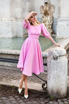 Pink dress midi cloche elastic cloth v back neckline - StarShinerS
