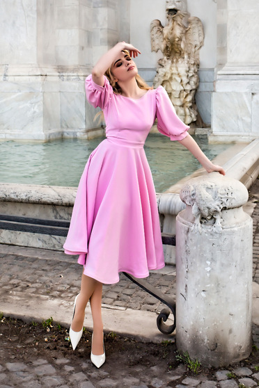 StarShinerS pink dress elegant midi cloche elastic cloth v back neckline
