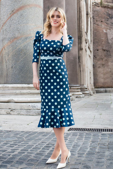 Office dresses - Page 3, Elastic Fabric Midi Pencil Dress with Voluminous Shoulders - StarShinerS - StarShinerS.com