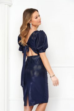 - StarShinerS darkblue dress pencil from elastic fabric with metallic aspect with cut back