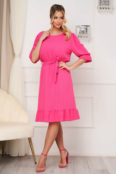 Ruffled dresses, Pink dress cloche with elastic waist georgette wrinkled material short cut - StarShinerS.com