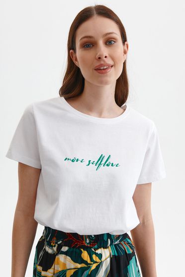 Női Pólók, Fehér casual pamutból készült bő szabású póló nyomtatott mintával - StarShiner.hu