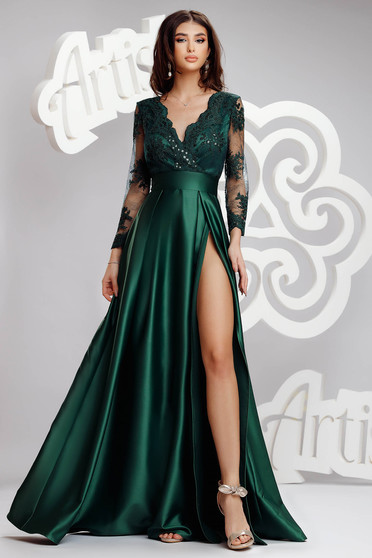 Online Dresses, Green dress cloche occasional long laced taffeta - StarShinerS.com