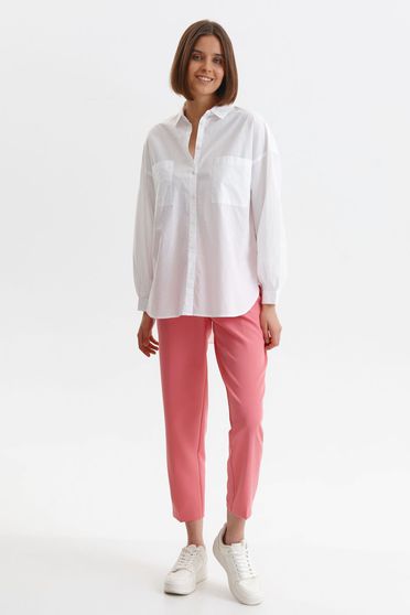 Női ingek, Fehér bő szabású pamutból készült zsebes női ing - StarShiner.hu