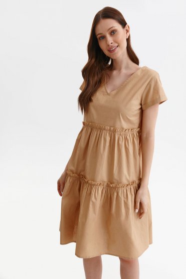 A-line dresses, Cappuccino dress poplin short cut a-line with ruffle details - StarShinerS.com