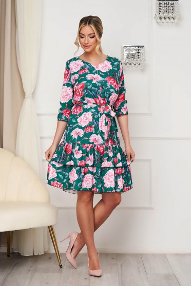 Dress office midi loose fit thin fabric with floral print