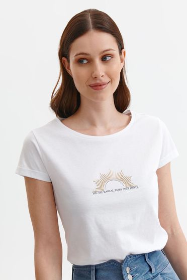 Női Pólók, Fehér bő szabású pamutból készült póló kerekített dekoltázssal - StarShiner.hu