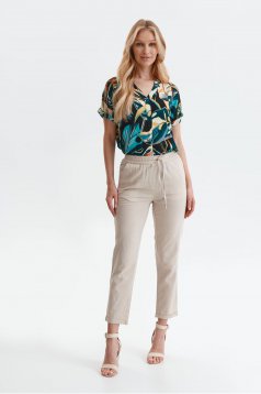 Cream trousers with pockets conical linen