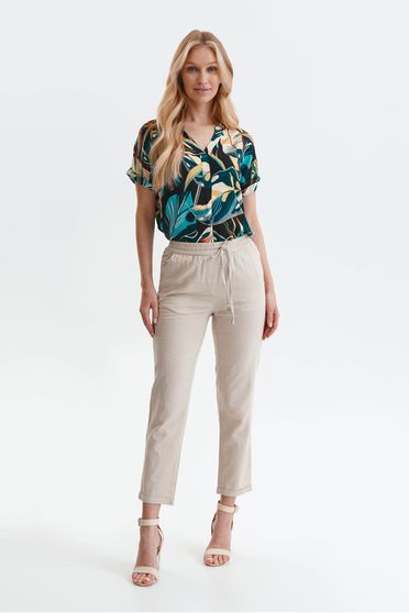 Skinny trousers, Cream trousers with pockets conical linen - StarShinerS.com