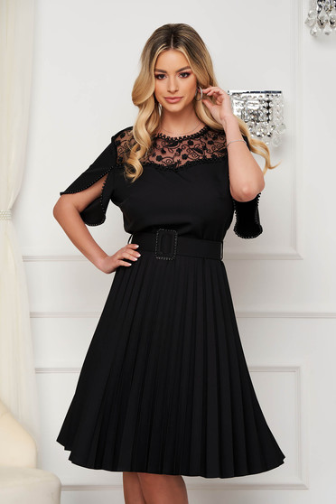Cocktail dresses, Black dress elegant midi cloche elastic cloth embroidered pearls - StarShinerS.com
