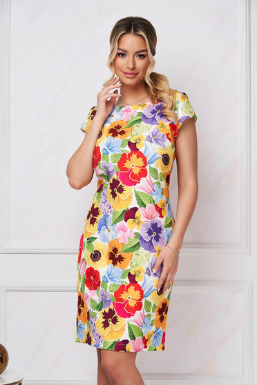 StarShinerS dress short cut straight non-flexible thin fabric with floral print